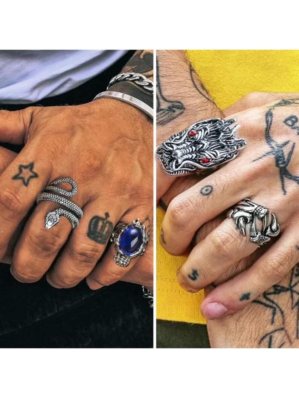 Vintage Punk Gothic Biker Rings Set - 16-24 Pcs Adjustable Skeleton Skull
